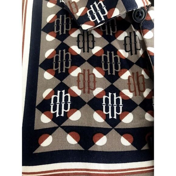 Denim & Flower Viscose Short Sleeve Shirt Button Up Geometric Multicolor/Size M - Picture 4 of 11